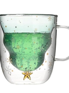 Christmas Tree Glass Cup Coffee Mugs Drinking Insulation Dou