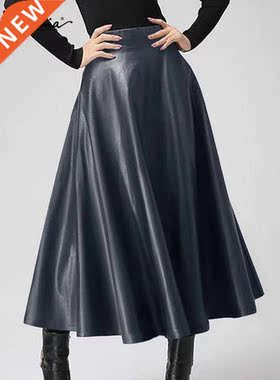 Women Long Skirts Autumn Leather PU Skirt Celmia 2022 Solid