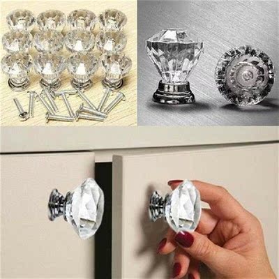 12Pcs Glass Diamond Crystal Dresser Knobs Drawer Pull
