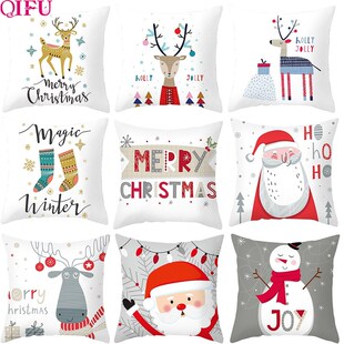 Santa Claus Elk Cushion Cover Pillowcase Cover Sofa Christma