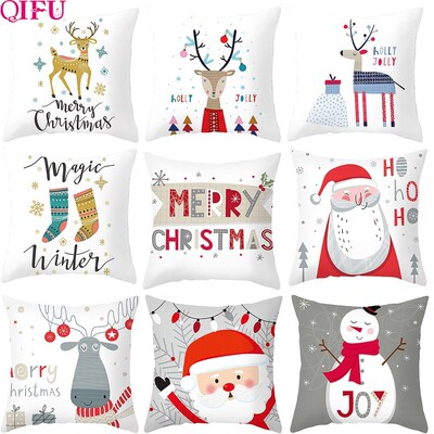 Santa Claus Elk Cushion Cover Pillowcase Cover Sofa Christma