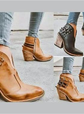 2022 Female Autumn Winter PU Leather Cowboy Ankle Boots