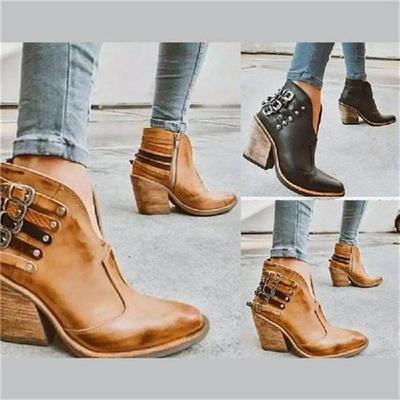 2022 Female Autumn Winter PU Leather Cowboy Ankle Boots