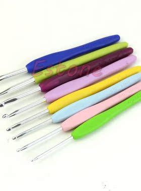 8 Size Multicolor Soft Plastic Handle Aluminum Crochet Hooks