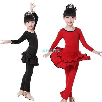 Ballroom Latin Dance Culottes Black Red Kids Cha Cha Dance C