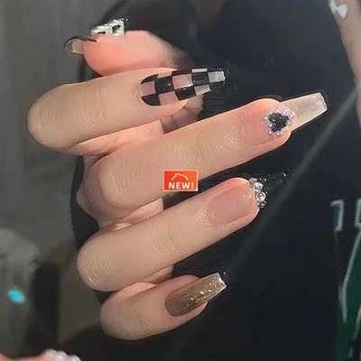 Long Coffin False Nails Grimace Pink French Ballerina Fake N
