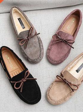 2022 Winter Shoes Woman Moccasin Loafers Faux Suede Warm Plu