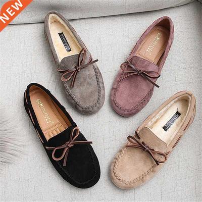 2022 Winter Shoes Woman Moccasin Loafers Faux Suede Warm Plu