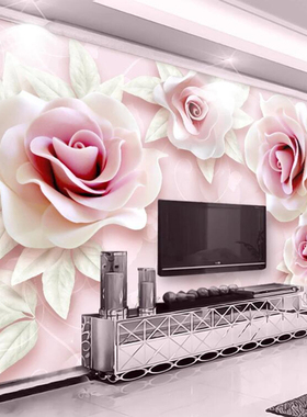 Custom Mural Wallpaper 3D Embossed Pink Rose Flowers Photo