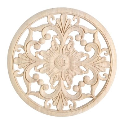 4/2/1PC Round Wood Carved Decal Unpainted Applique Wooden On