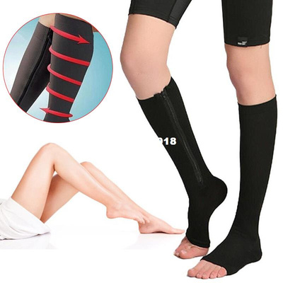 Soft Breathable Zipper Compression Knee Socks Support Open T