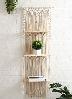 3 Tier Boho Wooden Shelf Hanging Rope Shelf Handmade Solid W