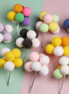 8Pcs Clay Ball Cake Topper Macaron Pink Blue Ball Cake Decor