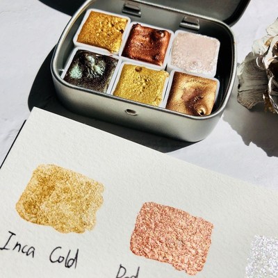 Metallic Pearl Handmade Watercolor Pigment Set Gold  Profesi