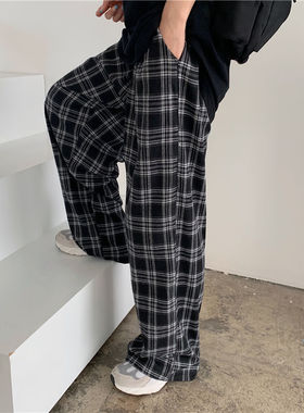 Oversize 3XL Plaid Pants Women Casual Loose Wide Leg Trouser