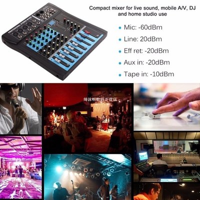 CT6 6 Channel Professional Stereo Mixer Live Audio Sound Con