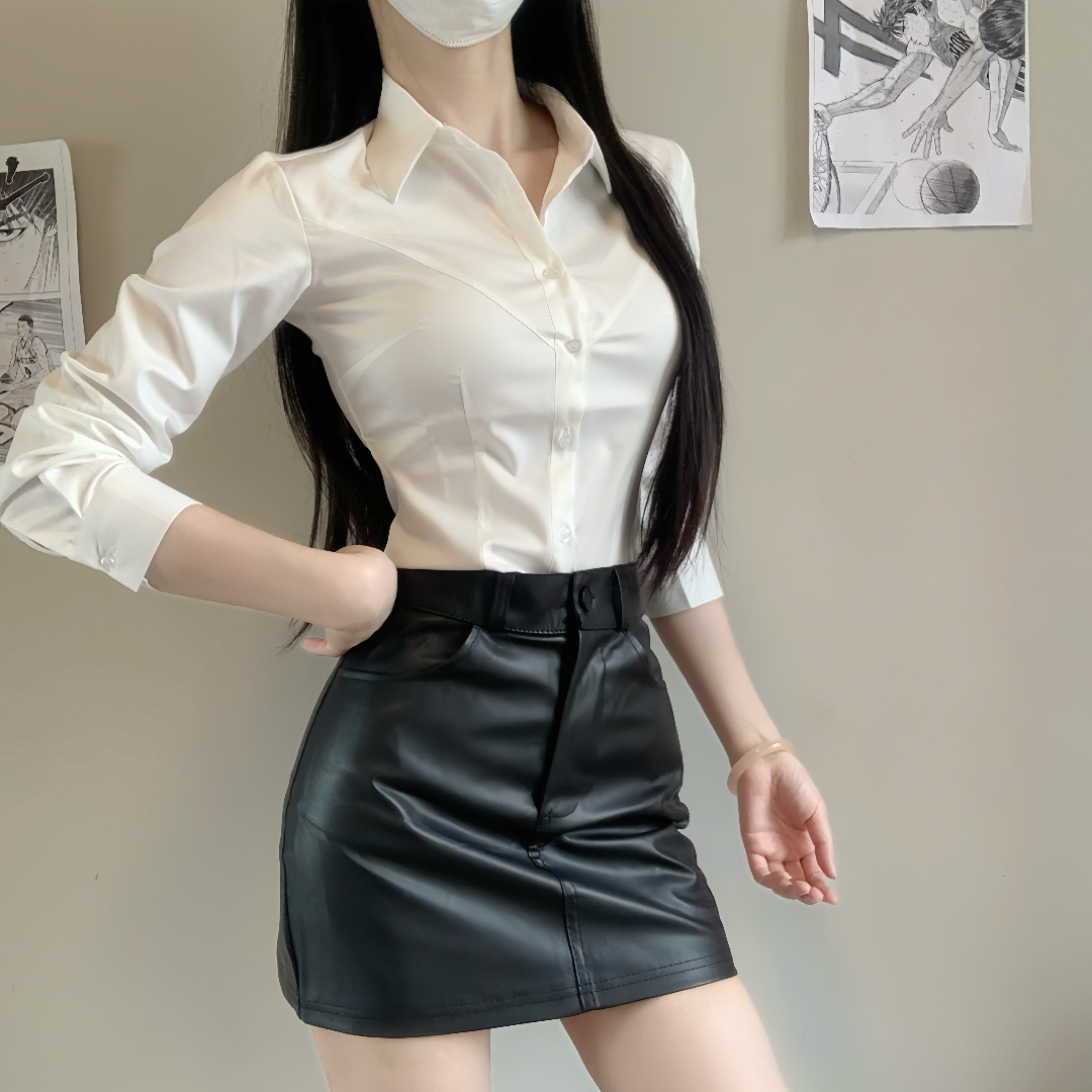 纯欲性感学院风衬衫短裙辣妹套装