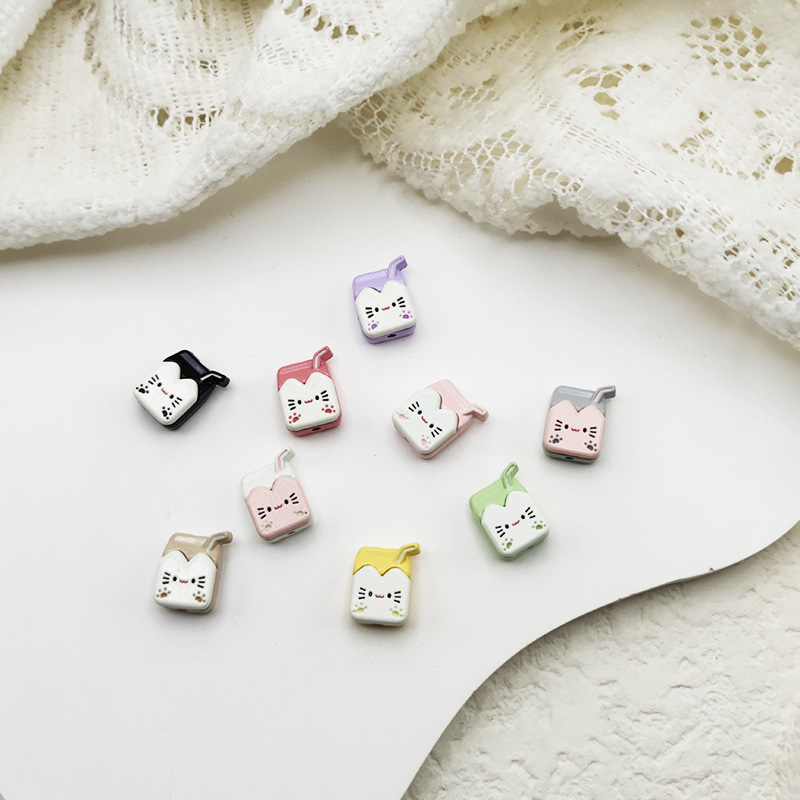 【65包邮】合金喷漆滴油双拼猫猫纸杯牛奶盒DIY手作饰品配件串饰