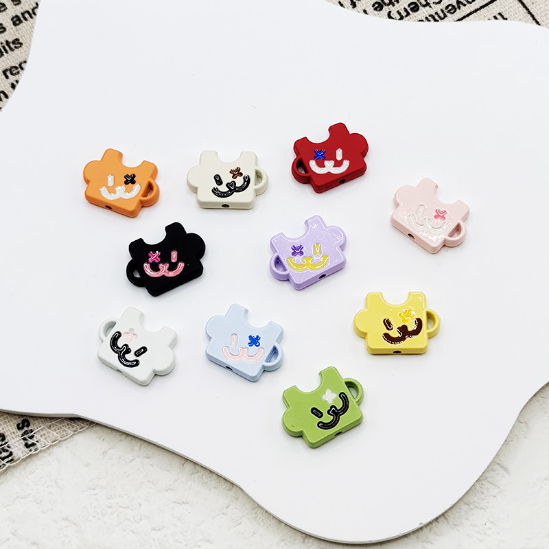 【65包邮】定制合金亮漆手感漆双面滴油小熊拼图diy手作饰品配件