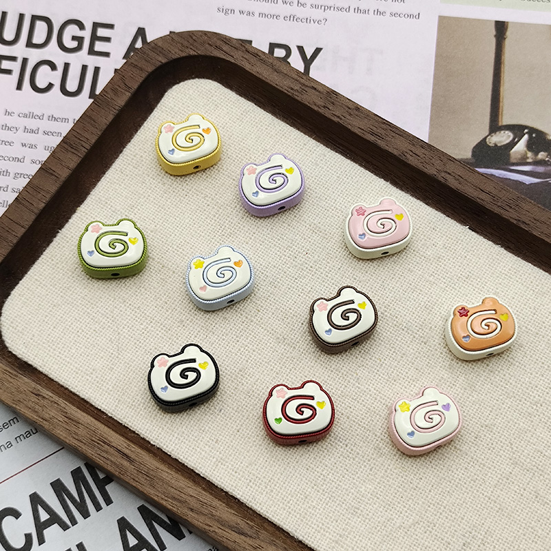 【65包邮】定制合金双面滴油双拼小熊瑞士卷DIY饰品配件手作串饰