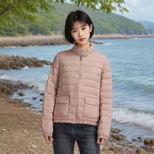 女士轻薄立领90白鸭绒羽绒服
