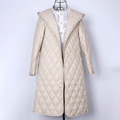 日本无印风轻薄菱形格戴帽长袖 羽绒服大衣内胆轻型外套女内搭打底