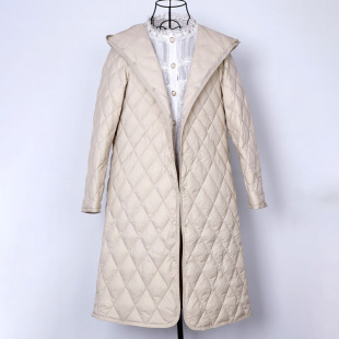 日本无印风轻薄菱形格戴帽长袖羽绒服大衣内胆轻型外套女内搭打底