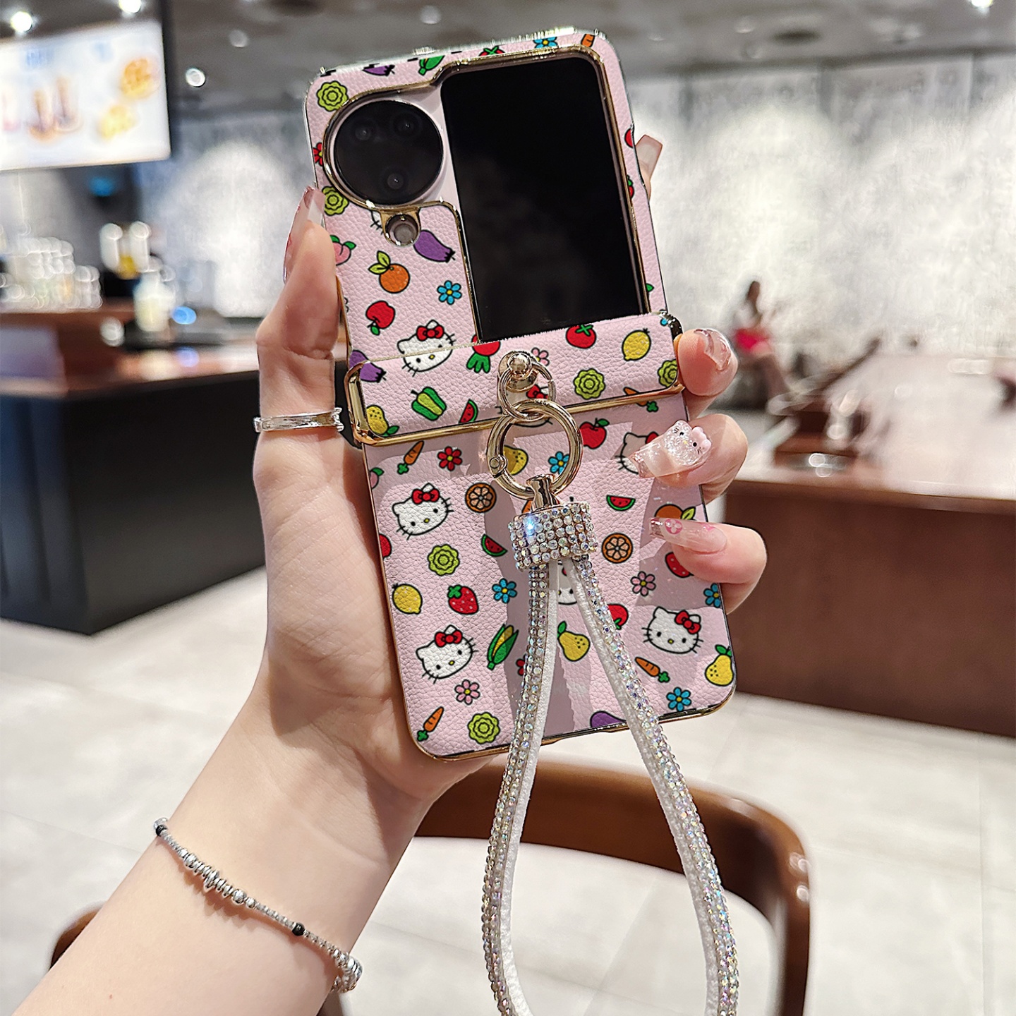 可爱水果KT猫皮纹折叠屏手机壳