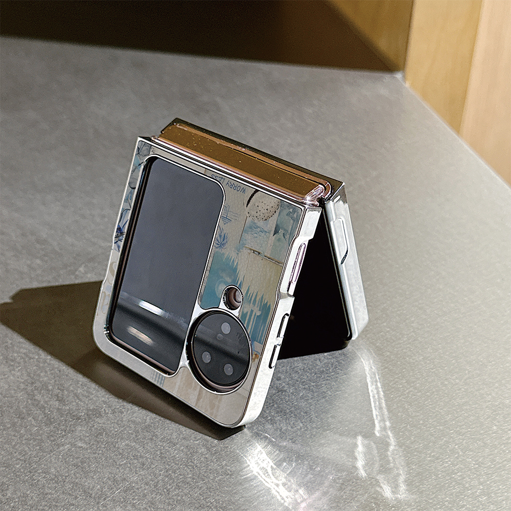 文艺椰子海报皮纹折叠屏手机壳