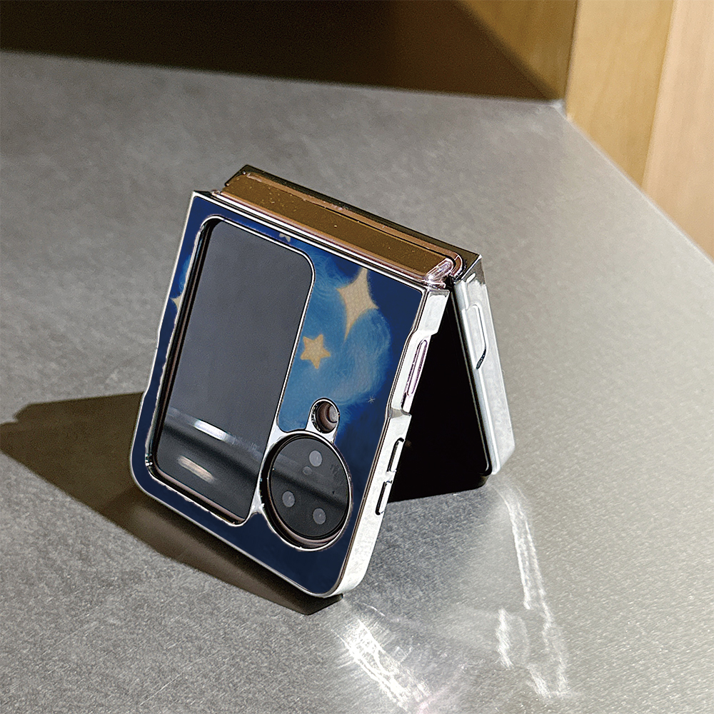 蓝色星空米菲兔皮纹折叠屏手机壳