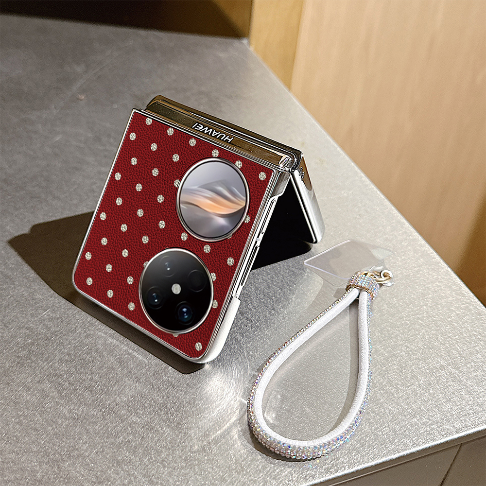 红底波点KT猫皮纹折叠屏手机壳