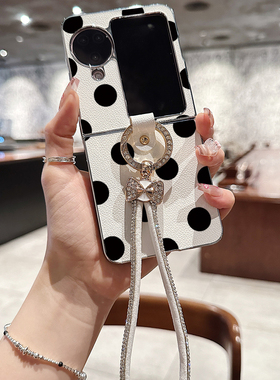 简约黑色波点适用oppofindN3flip手机壳华为pocket2折叠屏指环挂绳vivoxflip皮纹zflip6荣耀vflip小米mixflip