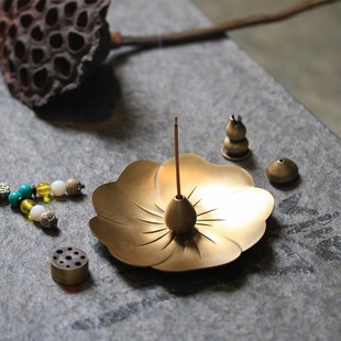 快速发货日式 香插香座线香底座倒流香香炉莲花家用纯铜.香托室内