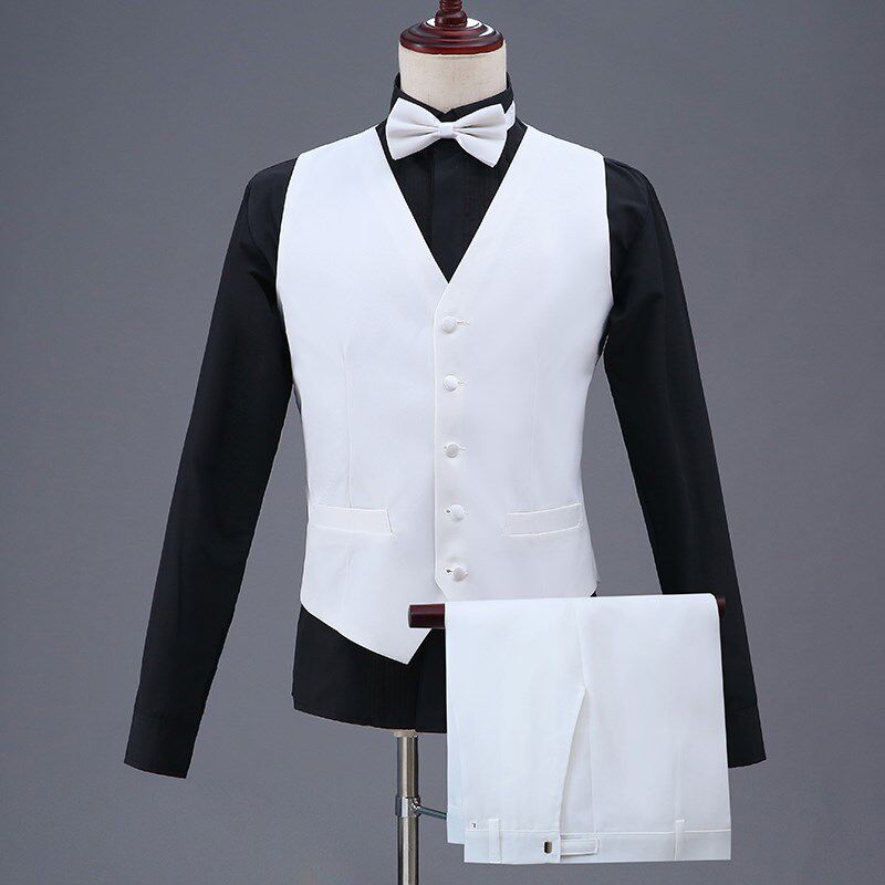速发男士合唱演出马甲套装白色西服马马薄夹款甲西服套装大合唱服