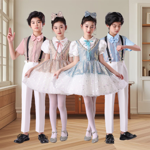 儿童合唱朗诵演出服女童小学生中国风诗歌六一演讲比赛亮片礼服装
