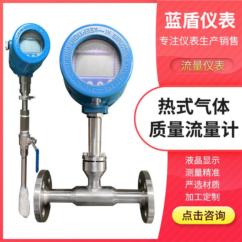 管道插入式热式气体质量流量计不锈钢材质空气氢气气体质量流量计