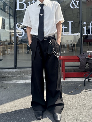 ASCA A字廓形 立体打褶 复古老钱优雅 TR西裤通勤休闲长裤