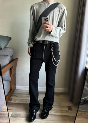 ASCA 复古水洗长拉链直筒微喇修身弹力可调节裤脚显高百搭牛仔裤