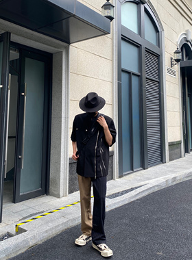 ASCA 24SS 拼色条纹垂感高级感通勤宽松休闲羊毛混纺抗皱直筒西裤