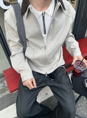 ASCA 2025SS 复古撞色双领宽松老钱短款廓形通勤休闲夹克外套