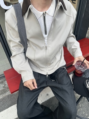 ASCA 2025SS 复古撞色双领宽松老钱短款廓形通勤休闲夹克外套