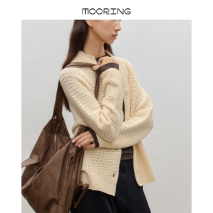 針織毛衫 粗支綿羊毛復古時髦開衫 MOORING泊