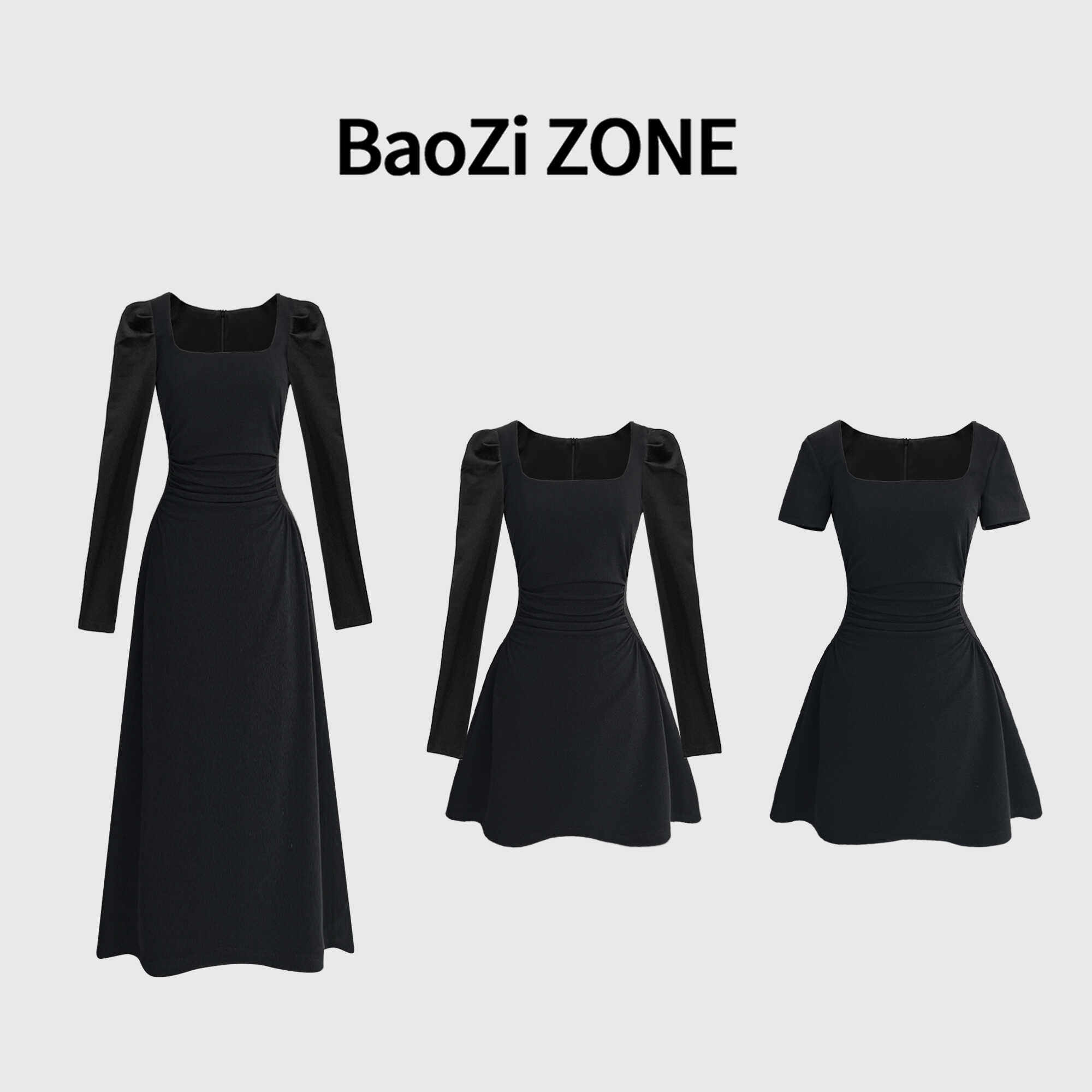 baozi米兰剧场新款高级感夏季小黑裙收腰显瘦设计感茶歇a字连衣裙
