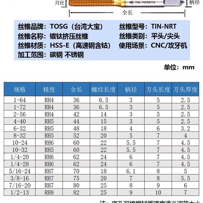 速发大宝SG美制镀钛挤U丝锥压C10-24 1/4-2065/1 -18机用丝锥英制