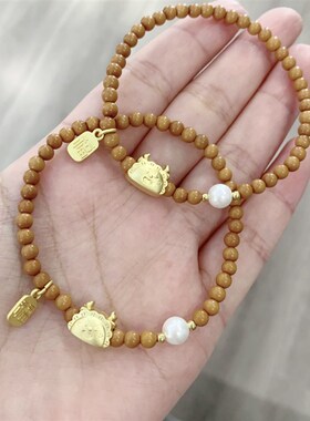 现货速发橄榄核4mm左右小珠子款手链 搭配金色饺子福龙手串 单圈
