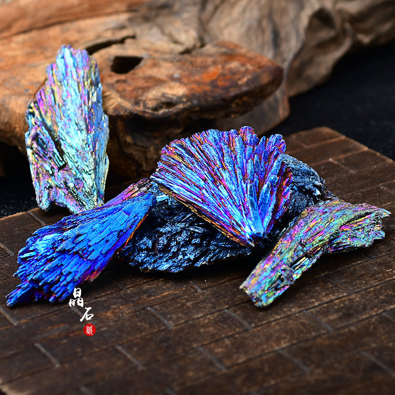 现货速发黑碧玺原石电气石矿石标本电镀彩色碧玺羽毛摆件儿童科普