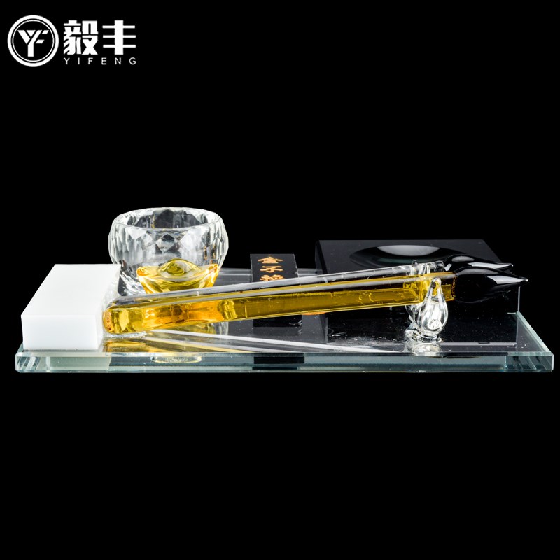 现货速发随葬品水晶文房四宝毛笔金不换砚台墓穴墓地下葬陪葬安葬