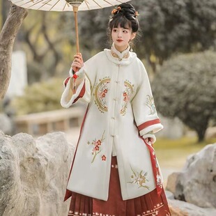 霓裳女装单款双色明制三件套白红色外套杏色里衣红马面裙袄长衫