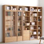 木蜡油全实木组合书柜北欧收纳橡木背景墙一体整墙书橱架书房整面