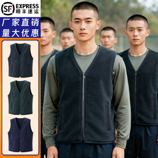 制式 马甲加绒加厚无领马甲男 马甲藏青色绒背心抓绒防寒保暖拉链式